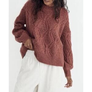 Madewell Cayden Pointelle Balloon-Sleeve Pullover Sweater Heather Tulip XS